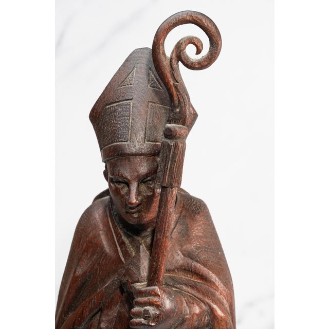 19th Century Folk Art Statue Sculpture Carved Wood Bishop Santos Style For Sale - Image 4 of 17