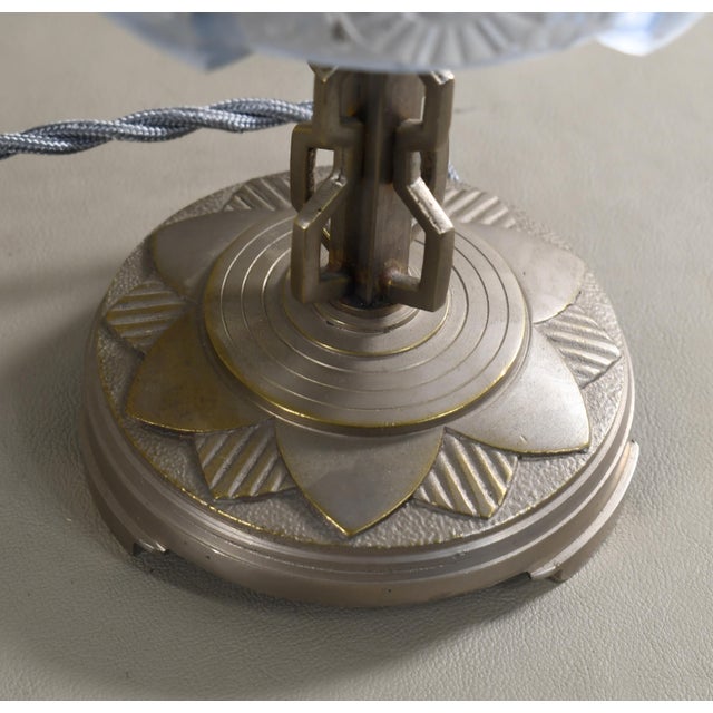 Metal Donna Paris Pair of French Art Deco Blue Glass Table Lamps - 1930s For Sale - Image 7 of 10
