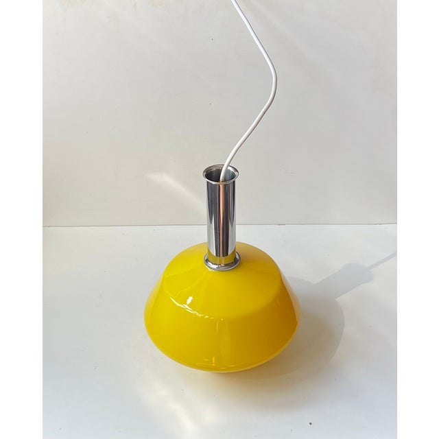 Metal Vintage Italian Pendant Lamp in Yellow Glass and Chrome Plating, 1970s For Sale - Image 7 of 11
