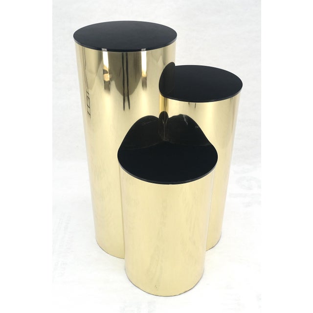 Triptych Round Cylinder Brass Finish Multi Level Pedestal Stand Table