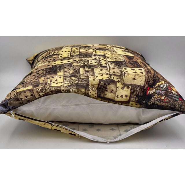 Brown Fornasetti Style House of Cards Silk Down Throw Pillow For Sale - Image 8 of 8