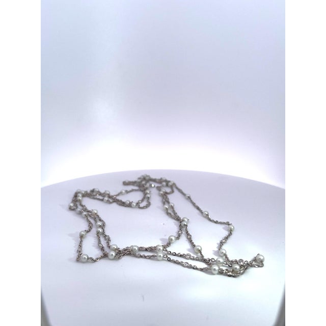 Seed Pearl Diamond Platinum 52" Long Necklace For Sale - Image 9 of 10