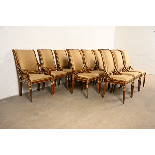 Karges Furniture Karges French Regency Louis XVI Carved Walnut and Gold Gilt Dining Chairs | Set of Fourteen For Sale - Image 4 of 16