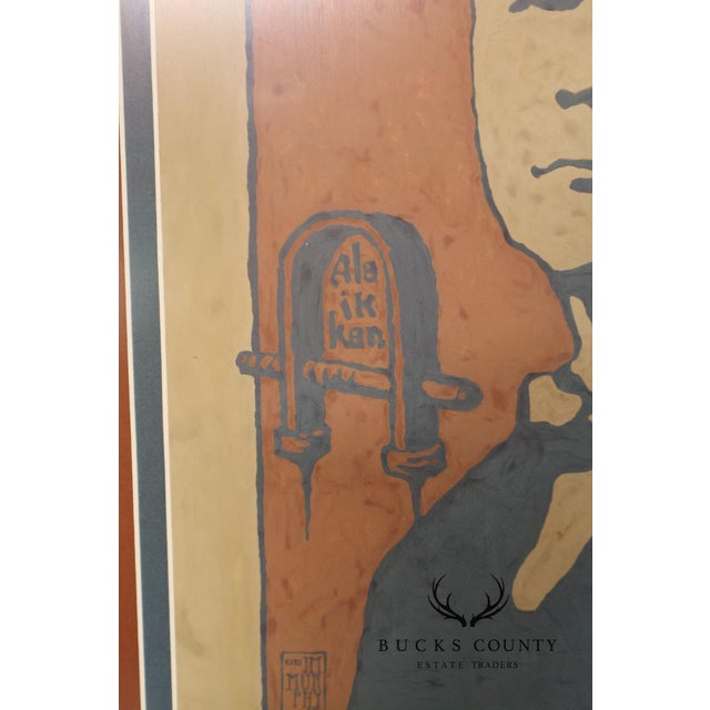 Blue Double Matted Wood Framed Lithograph of Gustav Stickley Portrait For Sale - Image 8 of 18