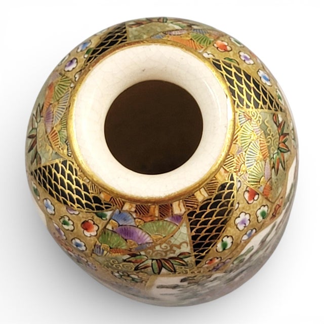 Ceramic Japanese Meiji Era Satsuma Vase with Family and Tea Scene and Gilt Detailing For Sale - Image 7 of 15