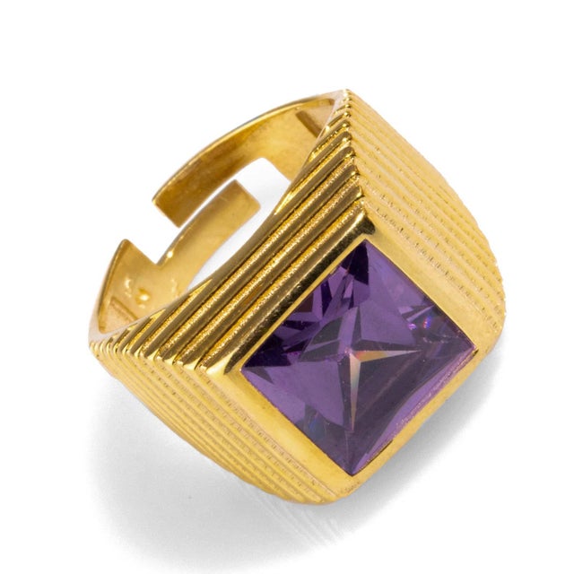 Early 21st Century Majestic Amethyst & Gold Vermeil Chunky Signet Ring, Size 8 For Sale - Image 5 of 7