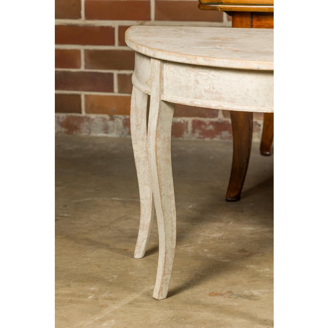 Swedish 19th Century Painted Demilune Tables with Cabriole Legs, a Pair For Sale - Image 10 of 12