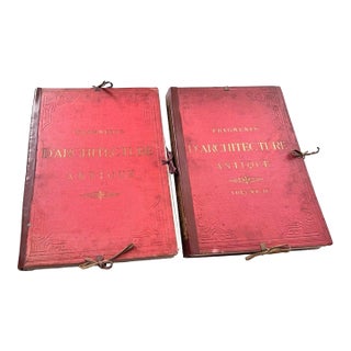Vintage French Architecture Books Large Red Coffee Table Books Fragments D’Architecture Antique Volume 1 and 2 For Sale