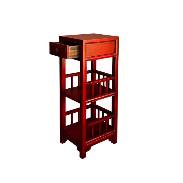 Oriental Brick Red Color Drawer Open Shelves Slim Chest Cabinet Stand ...