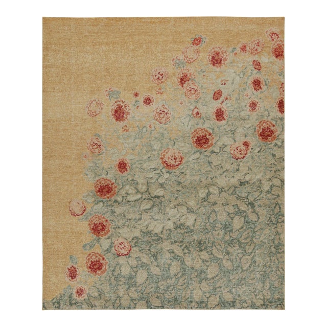 Rug & Kilim’s Distressed Style Transitional Rug in Polychromatic Floral Patterns For Sale