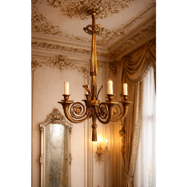 Early 20th French Louis XVI Gilt Bronze Gold Chandelier For Sale - Image 4 of 8
