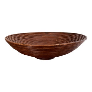 Large Mid Century Modern Pencil Reed Footed Basket Bowl For Sale