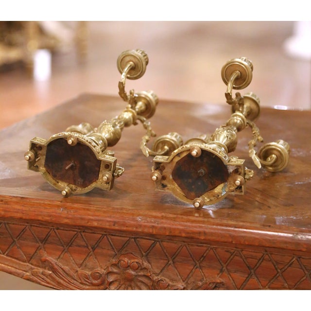 Pair of 19th Century French Louis XVI Style Bronze Four-Light Candelabras For Sale - Image 12 of 12