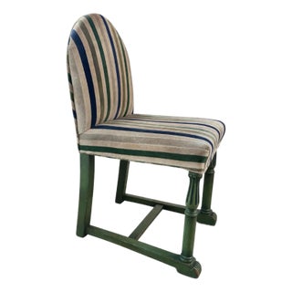 Vintage Striped Upholstered Accent Chair With Green Base For Sale
