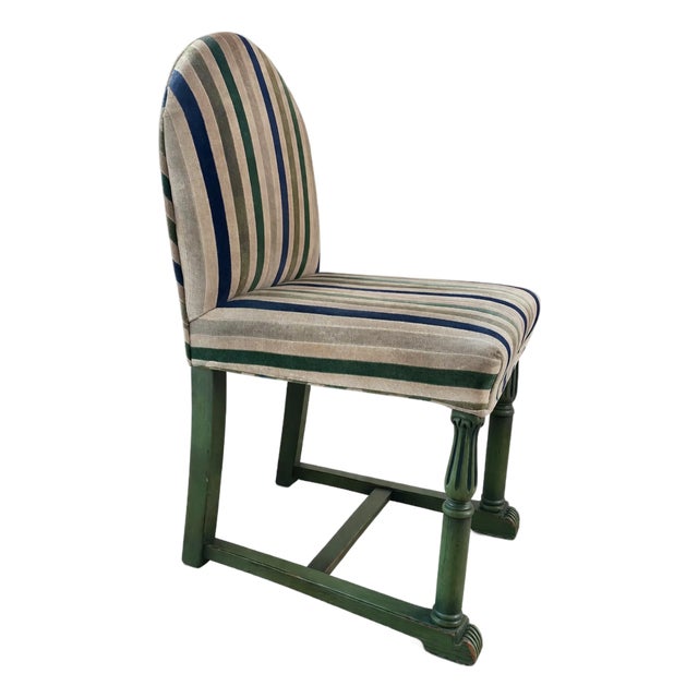 Vintage Striped Upholstered Accent Chair With Green Base For Sale