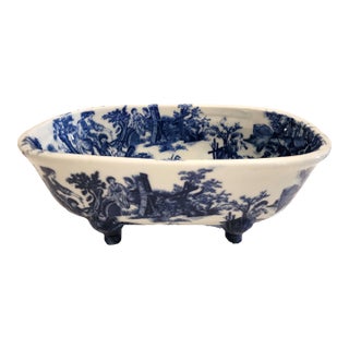Vintage Victorian Ironstone Blue and White Footed Jardinere Centerpiece Bowl For Sale