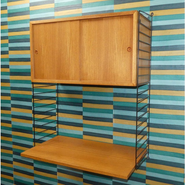 Mid-Century Modern Teak String Shelving Unit with Wall Cabinet, Desk Shelf and Black Ladders by Kajsa & Nils Nisse Strinning for String, Sweden, 1960s For Sale - Image 12 of 12