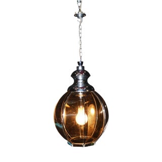 Mid-Century Octagonal Smoked Glass and Chrome Globe Pendant Light, 1960s For Sale