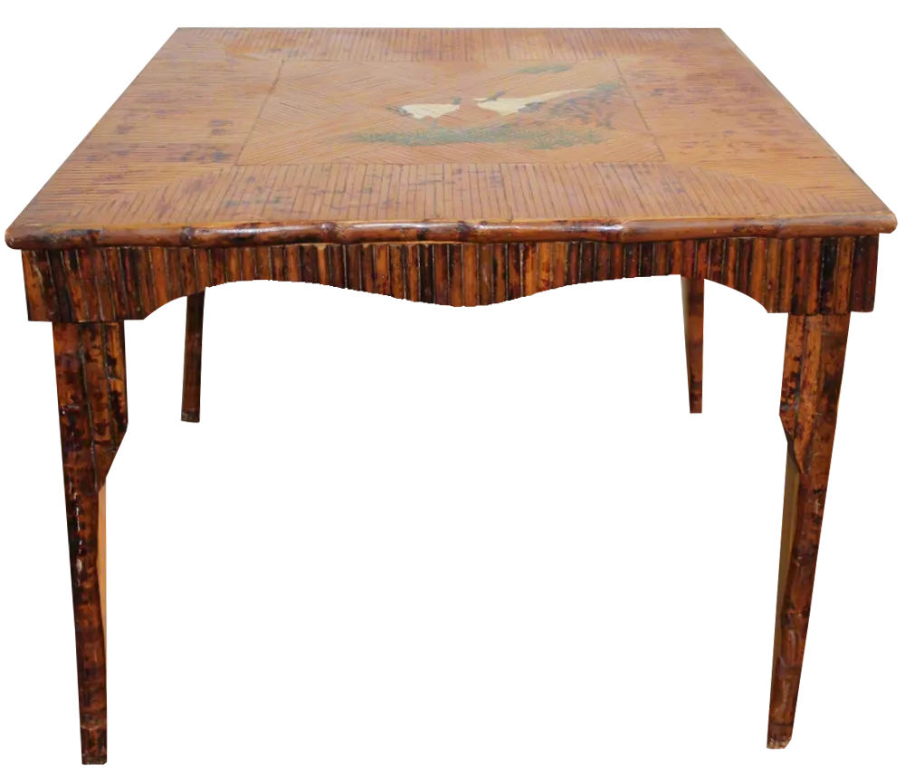 Chinoiserie Bamboo Rattan Card Table, 1890s | Chairish