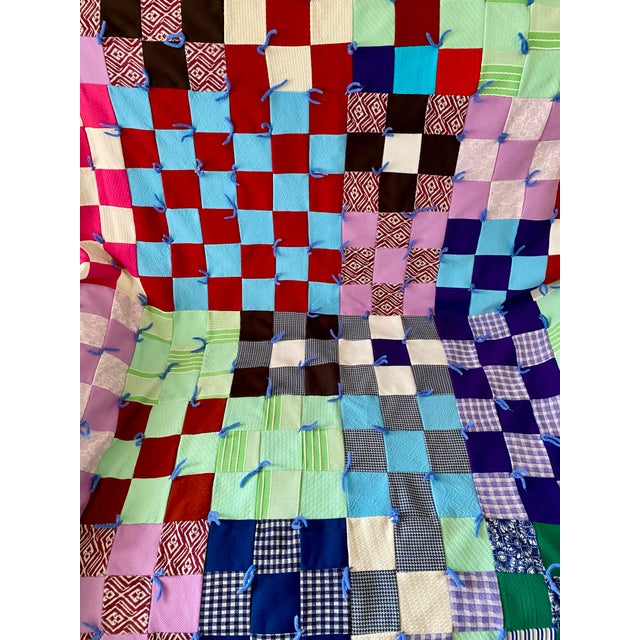 Vintage 70s Patchwork Knit Quilt *Twin Size* Checkerboard Chickens Hearts Quilted Throw For Sale - Image 4 of 9