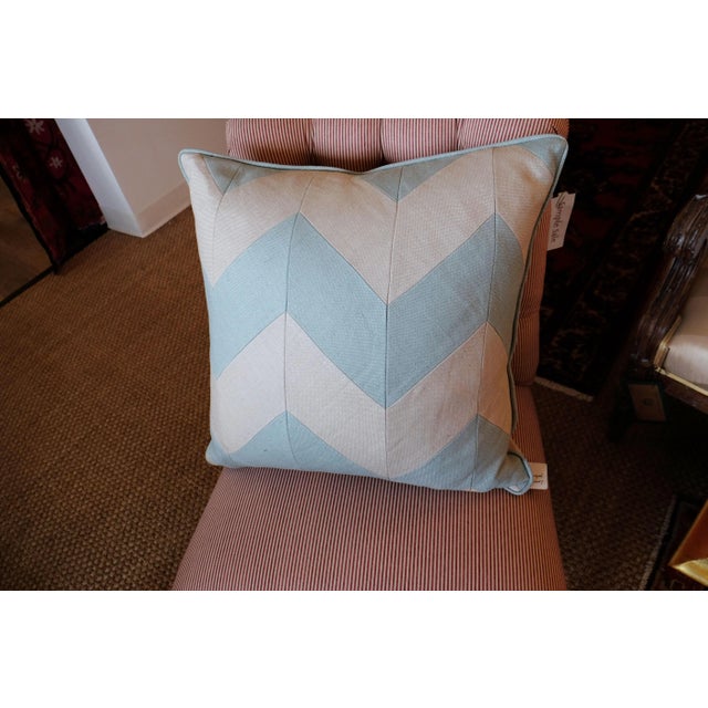 Blue & Ivory Chevron Pillow For Sale - Image 4 of 5