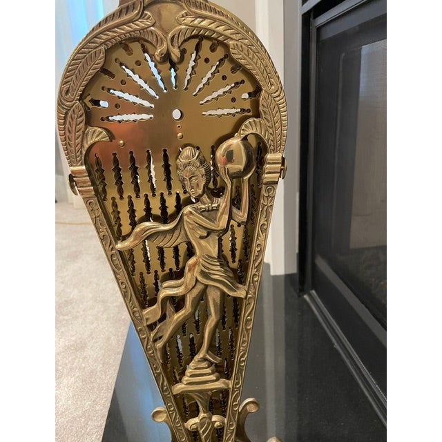 1980s Peacock French Count;ry Ornate 44" Wide Folding Brass Fireplace Fan For Sale - Image 14 of 15
