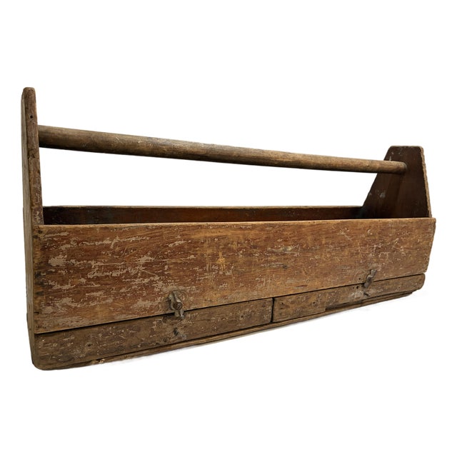 Early 20th Century Primitive Antique Carpenter’s Tool Tote With Drawers — Rustic Farmhouse Storage Box For Sale