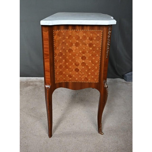 Mid-Century Louis XV-Louis XVI Transition Style Marquetry Commode For Sale - Image 15 of 18