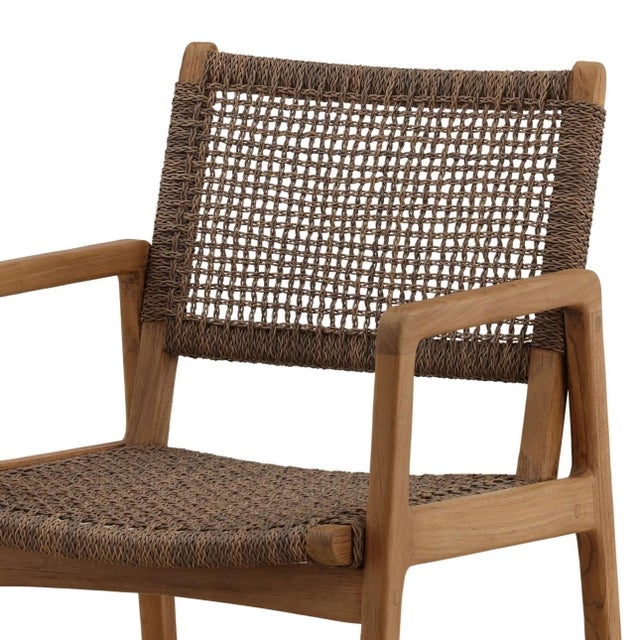 2020s Mocha Faux Wicker & Teak Outdoor Dining Chair For Sale - Image 5 of 7