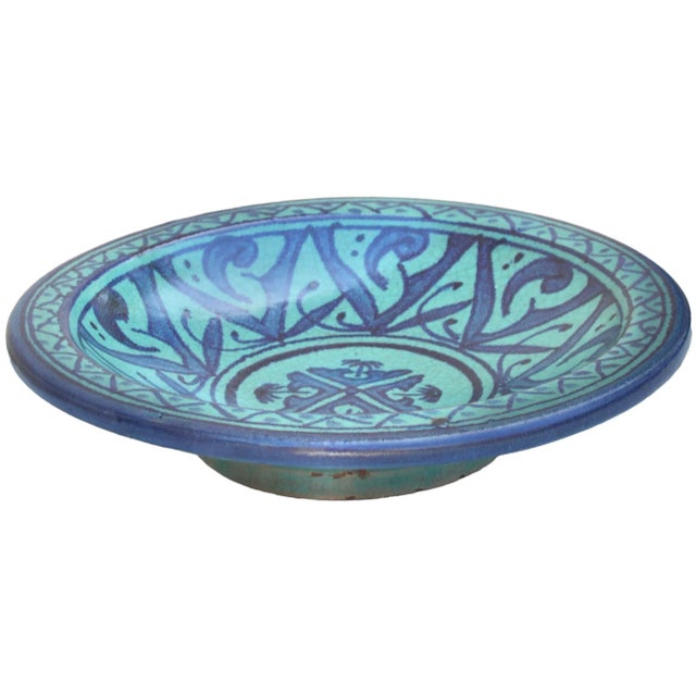 Late 19th Century Late 19th Century Moroccan Blue & Turquoise Ceramic Plate With Andalusian Motif For Sale - Image 5 of 8