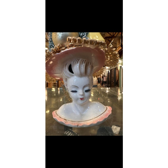 Vintage Lefton Lady Head Vase With Vintage Costume Jewelry and MCM Ornaments For Sale - Image 10 of 11