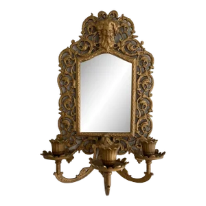 Victorian Gilt Bronze Mirrored Candle Wall Sconce