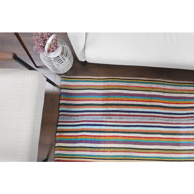 Green Vintage Turkish Oushak Handmade Wool Cotton Green Kilim Area Rug For Sale - Image 8 of 11