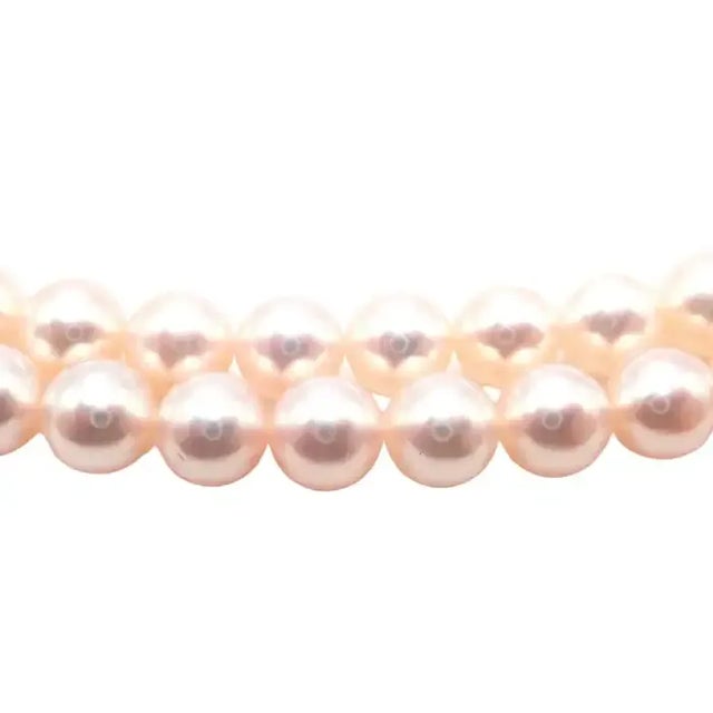 1990s Mikimoto Diamond Double Strand 8mm Cultured Pearl 18k Yellow Gold Necklace For Sale - Image 9 of 12
