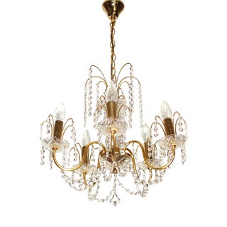 Brass and Lead Crystal 5-Light Chandelier from Preico, 1970s For Sale