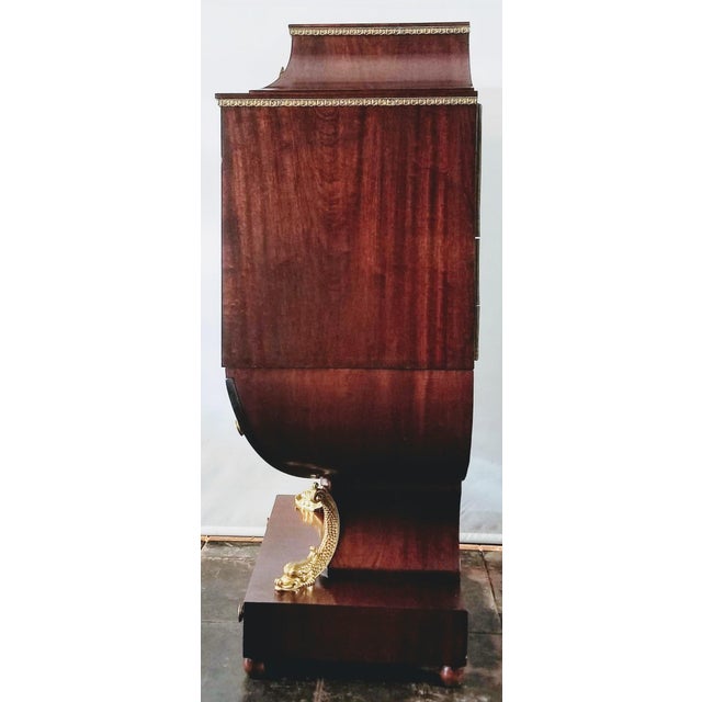 Empire Neo Classical Biedermeier Lyre Shaped Mahogany Secretaire Desk/ Dolphins & Armolu - Abattant Secretary Desk For Sale - Image 4 of 12