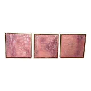 Coral Faux Croc Exotic Trio Canvas Art, Designed by Cheryl P Kohloff, Framed- Set of 3 For Sale