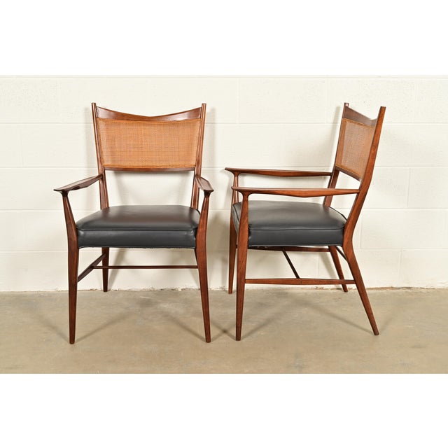 Paul McCobb for Directional Mid-Century Modern Sculpted Walnut Cane Back Armchairs, Pair For Sale - Image 11 of 13