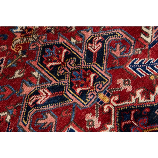 Vintage Handmade Heriz Red Medallion Wool Rug 7'10" X 11'3" For Sale - Image 9 of 10
