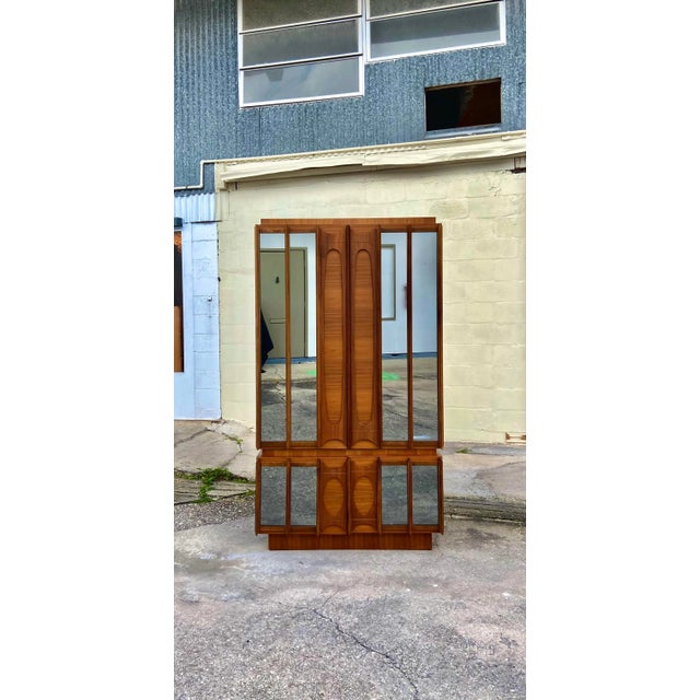 Tobago Brutalist Highboy Dresser or Chest of Drawers With Inset Smoked Mirrors. What an incredible piece! One handsome...