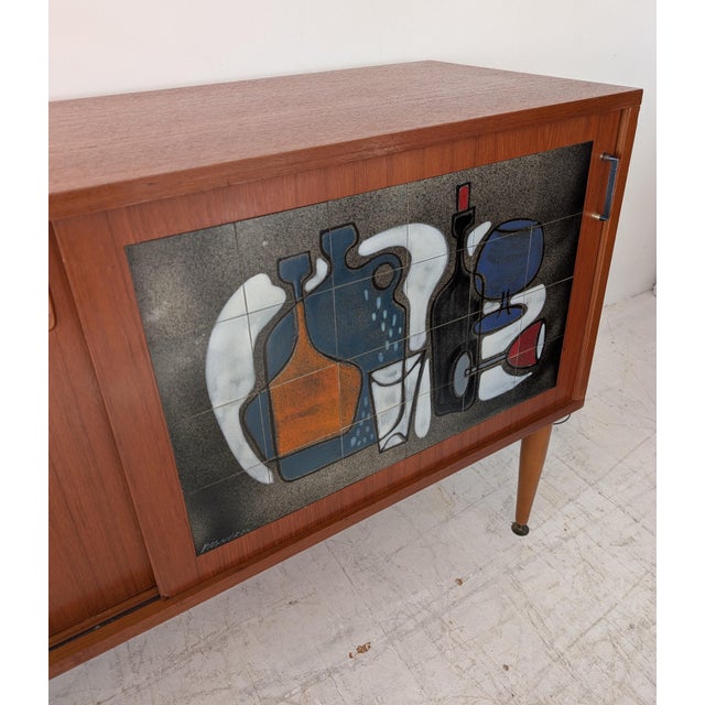 Mid-Century Teak Sideboard with Vigneron Ceramic Tile Front by Alfred Hendrickx, Belgium, 1960s For Sale - Image 13 of 15