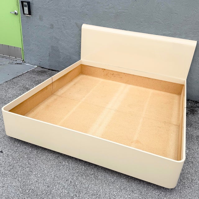 Postmodern Cream Lacquer Laminate King Size Bedframe With Bullnose Nightstands For Sale - Image 10 of 12