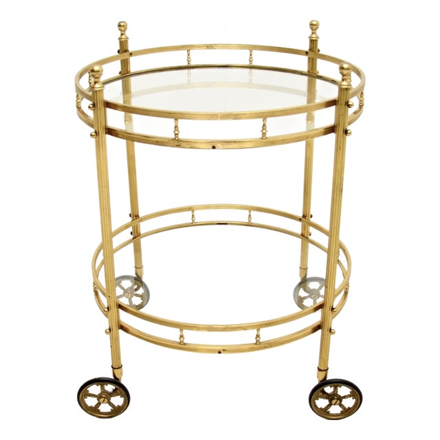 Vintage French Brass Drinks Trolley, 1970s For Sale