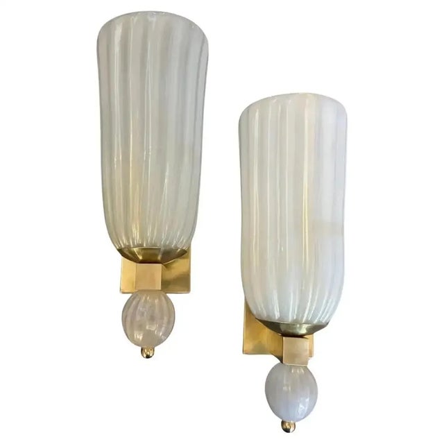 This impressive pair of Barovier-style wall sconces from the 1990s captures the essence of refined Italian craftsmanship...
