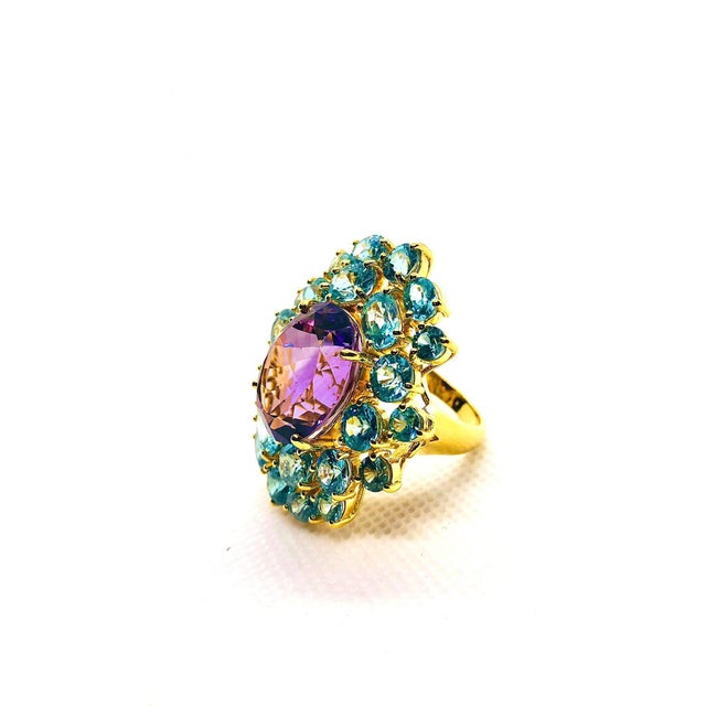 Bochic "Orient" Vintage Natural Amethyst & Blue Topaz Ring Set 18K & Silver For Sale - Image 4 of 8