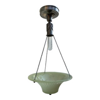 Vintage Nickel Fixture With Hanging Vaseline Glass Shade For Sale