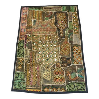 Indian Patchwork With Mirrors Wall Hanging or Wall Tapestry - 38 X 55 For Sale