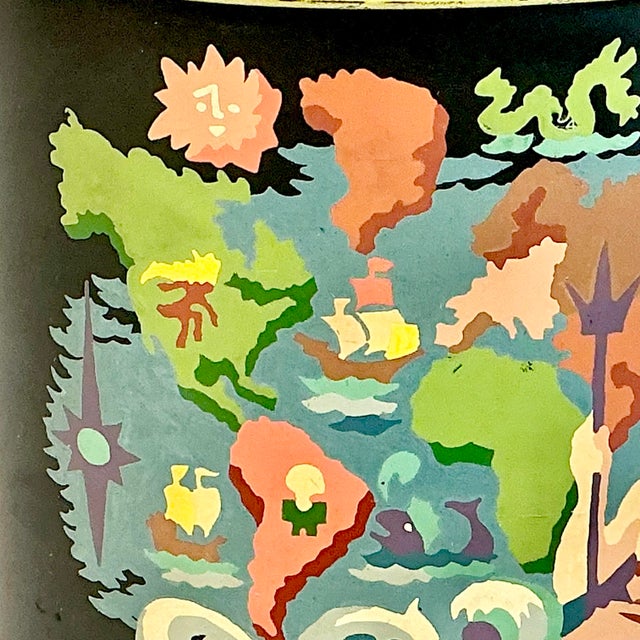 1970s Vintage Boho Chic Coastal Tole Neptune Undersea Motif Metal Planter For Sale - Image 11 of 12