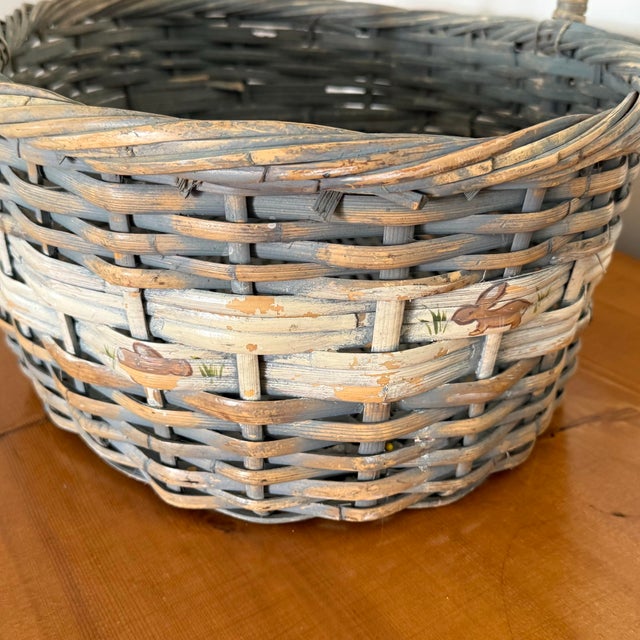 Late 20th Century Vintage Gray Gathering Basket With Bunny Rabbit Motif For Sale - Image 5 of 11