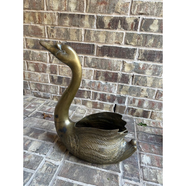 Vintage Brass Swan Planters For Sale - Image 10 of 12
